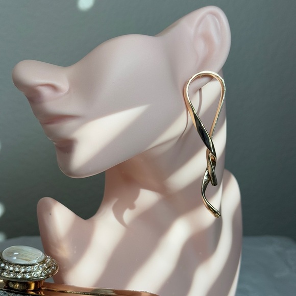 Gold Twisted Loop Earrings - Picture 4 of 6